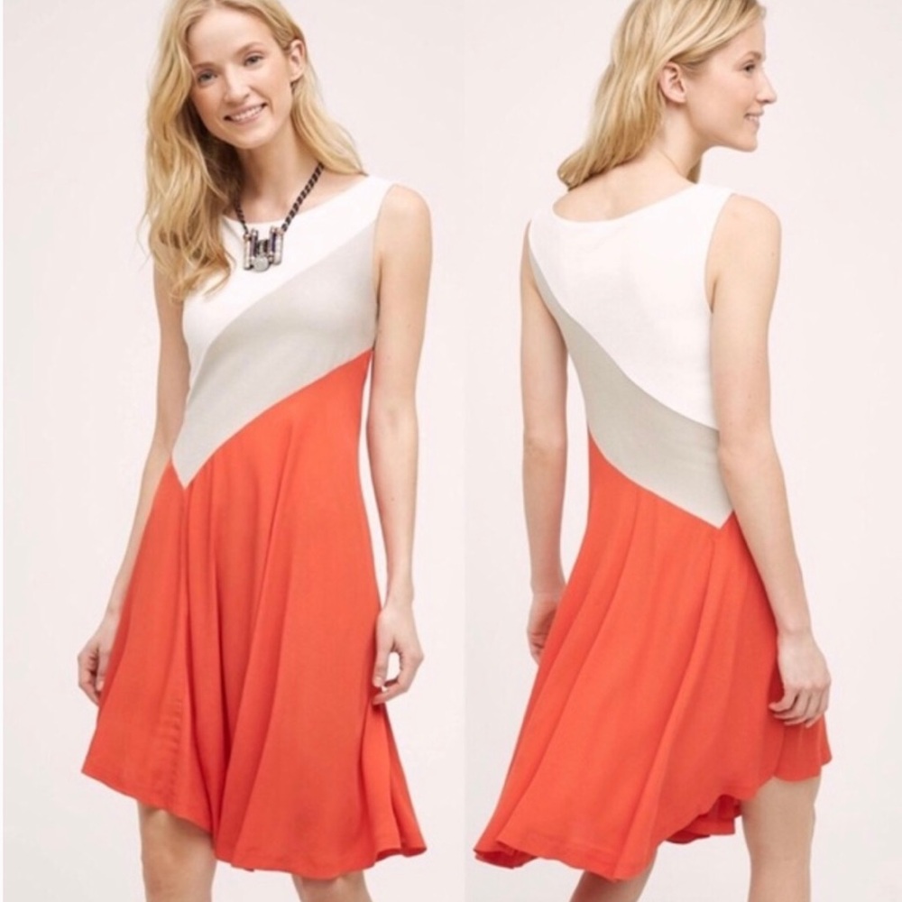 Anthropologie Maeve Cameron Block Asymmetrical Hem Sleeveless A-Line Dress